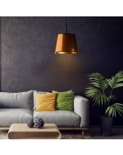Nowoczesna miedziana lampa wisząca do salonu SARI MIRROR na czarnym stelażu
