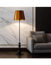 Czarna lampa stojąca LED do salonu LIZBONA MIRROR z miedzianym abażurem