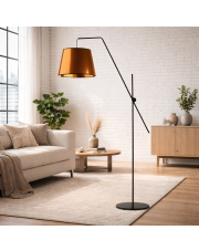 Designerska lampa stojąca na wysięgniku regulowanym do czytania VIGO MIRROR w czarno-miedzianej kolorystyce