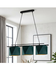 Regulowana lampa wisząca MALIBU GOLD z 3 szmaragdowymi kloszami