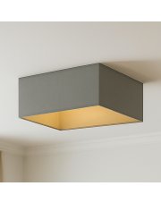 Szara lampa kuchenna przysufitowa ALABAMA GOLD z kwadratowym abażurem 40x40 cm ze złotą amplą