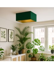 Lampa sufitowa do salonu nad stół ALABAMA GOLD z zielonobutelkowym abażurem 40x40 cm ze złotym wnętrzem