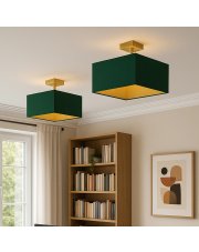 Nowoczesna lampa sufitowa z kwadratowym kloszem 40x40cm w kolorze zieleni butelkowej ALBA GOLD