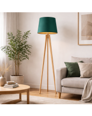 Drewniana lampa stojąca na trójnogu w stylu urban jungle CURACAO GOLD