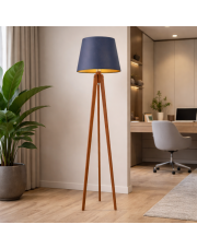 Elegancka lampa podłogowa na trójnogu CURACAO GOLD lampa podłogowa drewniana tripod