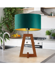 Lampa stołowa drewniana z abażurem zieleń butelkowa ze złotym wnętrzem CLIO GOLD