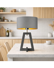 Szara lampa stołowa drewniana z abażurem CLIO GOLD