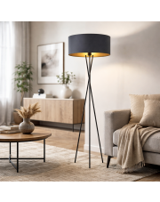 Abażurowa lampa podłogowa na trójnogu do czytania w salonie PARYŻ GOLD