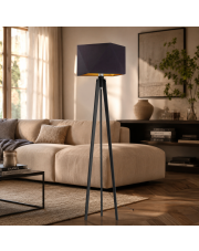 Czarna lampa stojąca drewniany trójnóg do salonu BOMBAJ GOLD