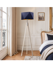 Drewniana lampa stojąca na trzech nogach LAGOS GOLD w stylu skandynawskim