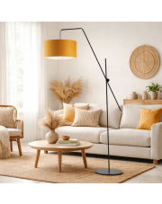 Czarna lampa stojąca regulowana z musztardowym abażurem BILBAO