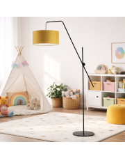 Czarna lampa stojąca regulowana z musztardowym abażurem BILBAO