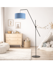 Czarna lampa podłogowa na wysięgniku dla dzieci BILBAO z niebieskim abażurem