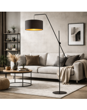 Czarna lampa podłogowa z regulowanym ramieniem do salonu BILBAO GOLD