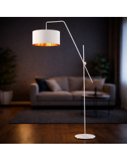 Biała lampa stojąca do salonu z abażurem BILBAO GOLD lampa podłogowa z ruchomym ramieniem