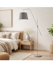 Srebrna lampa stojąca z szarym abażurem w stylu skandynawskim VIGO lampa podłogowa z ruchomym ramieniem
