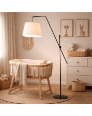 Czarna lampa stojąca z regulacją do czytania w sypialni VIGO z kremowym abażurem