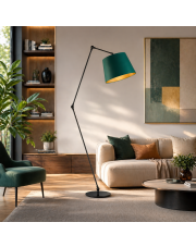 Czarna regulowana lampa podłogowa LED do salonu MANILA GOLD na wysięgniku ruchomym