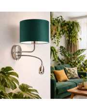 Podwójny kinkiet z regulowanym ramieniem LED CAPRI abażur zieleń butelkowa walec