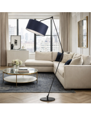 Czarna lampa stojąca z ruchomym ramieniem BARI funkcjonalna lampa stojąca do czytani