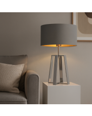 Srebrna lampa stołowa do salonu w stylu skandynawskim THOR GOLD z szarym abażurem ze złotym wnętrzem