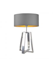 Srebrna lampa stołowa do salonu w stylu skandynawskim THOR GOLD z szarym abażurem ze złotym wnętrzem