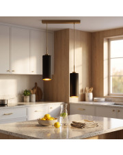 Nowoczesna lampa wisząca na listwie MADERA GOLD z dwoma kloszami