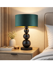 Lampa stołowa do czytania w salonie HONOLULU GOLD w stylu urban jungle z abażurem w kolorze zieleni butelkowej ze złotym wnętrzem