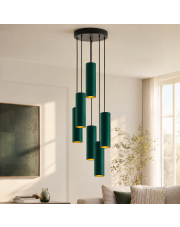 Czarna lampa wisząca kaskadowa do salonu MONACO GOLD z abażurami zieleń butelkowa ze złotym wnętrzem