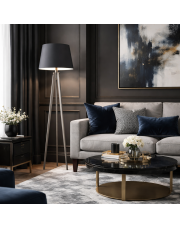 Lampa stojąca trójnóg drewniana do salonu CURACAO z abażurem 