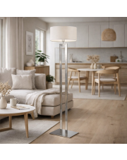 Designerska lampa stojąca do salonu KALIFORNIA z jasnoszarym abażurem 