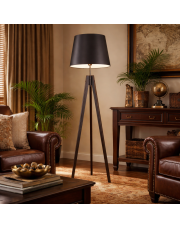 Drewniana lampa podłogowa na trójnogu w kolorze hebanowym ARUBA