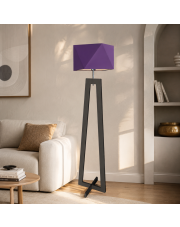 Lampa podłogowa do salonu z fioletowym abażurem drewniana BAKU