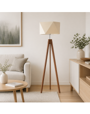 Klasyczna lampa stojąca do sypialni LAGOS z drewnianą podstawą