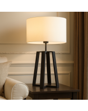 Klasyczna lampa stołowa LED do salonu THOR z abażurem ecru