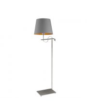 Srebrna lampa stojąca w syulu skandynawskim BATA GOLD z szarym abażurem ze złotym wnętrzem