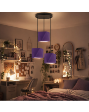 Fioletowa 3 punktowa lampa wisząca kaskadowa MAJORKA na okrągłej podsufitce