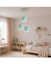 Miętowa lampa wisząca do pokoju dziecka MAJORKA 3-punktowa LED