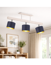 Regulowana lampa sufitowa na drewnianej belce HOLLYWOOD GOLD w stylu glamour