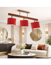 Czerwony plafon sufitowy z 3 regulowanymi kloszami MIRAMAR nowoczesna lampa sufitowa na drewnianej podsufitce
