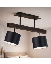 Czarny plafon z drewna do salonu z 2 źródłami światła EPIR