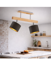 Nowoczesna czarna lampa sufitowa 2-punktowa EPIR GOLD drewniana regulowana LED