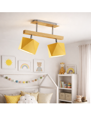 Drewniana lampa sufitowa ASTIR z regulowanymi kloszami w kolorze musztardowym