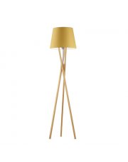 Dębowa lampa stojąca typu tripod ANDORA z musztardowym kloszem