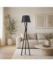 Czarna lampa stojąca drewniana trójnóg ANDORA