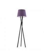Drewniana lampa stojąca w stylu art deco ANDORA z fioletowym abażurem