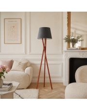 Designerska lampa stojąca na trójnogu z drewna ANDORA do salonu lub sypialni