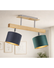 Dębowa lampa sufitowa na drewnianej belce EPIR GOLD 2-punktowa z regulowanymi kloszami I mix kolorów