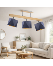 Potrójny plafon sufitowy do salonu na belce MIRAMAR GOLD lampa sufitowa drewniana skandynawska