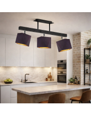 Czarny plafon 3-płomienny LED na drewnianym stelażu MIRAMAR GOLD do kuchni